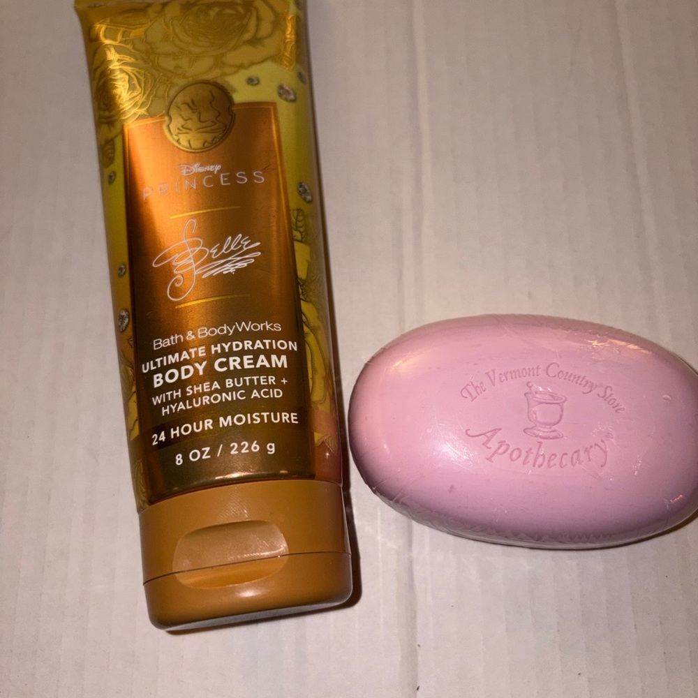 Disney Princess Belle Body Cream and Pink rose Apothecary Soap Set